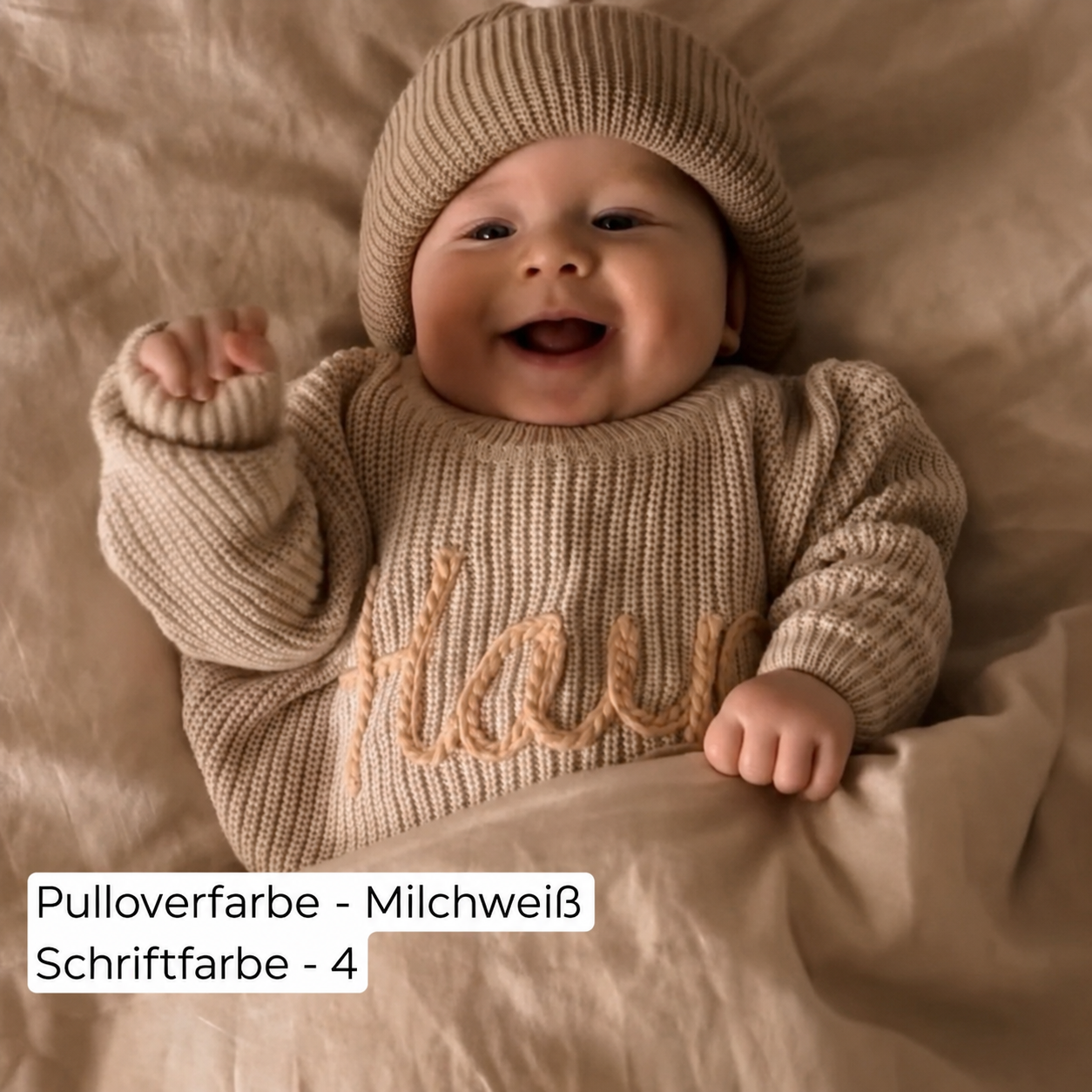 Handgestrickter, personalisierter Pullover