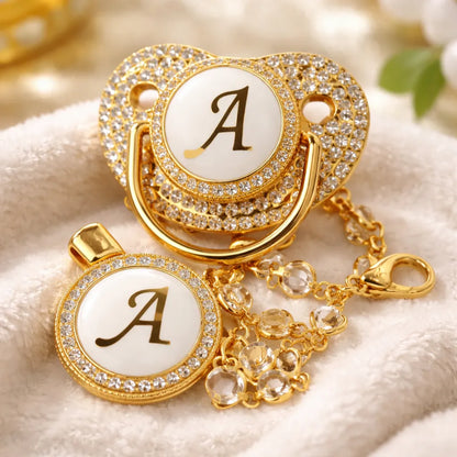 Personalisierter Schnuller mit Initiale + Schnullerhalter – 2 Sets zum Preis von 1