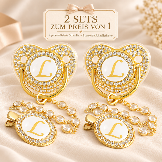 Personalisierter Schnuller mit Initiale + Schnullerhalter – 2 Sets zum Preis von 1
