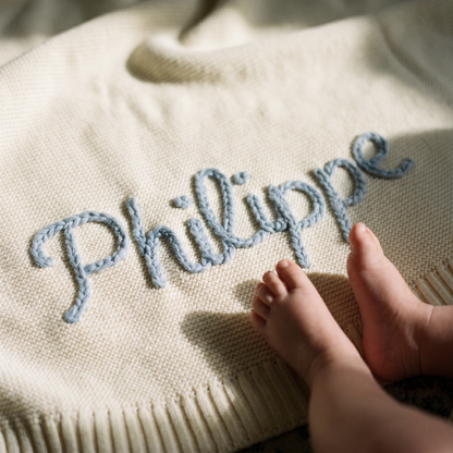 Handgestrickte personalisierte Decke